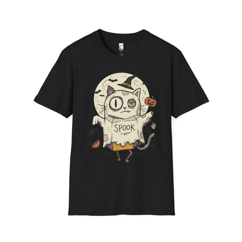 Halloween Cat Ghost Shirt | Funny Witch Cat Tee | Spooky Season Graphic T Shirt | Trick or Treat Costume Top | Cat Mom Gift | Fall Tee Black