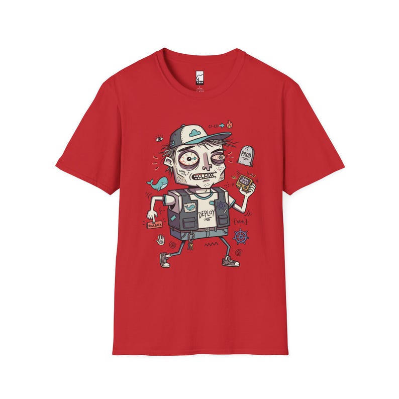 DevOps Engineer T-shirt | Rolig CI CD Deployment Graphic Tee, Sysadmin Coder T-shirt Red