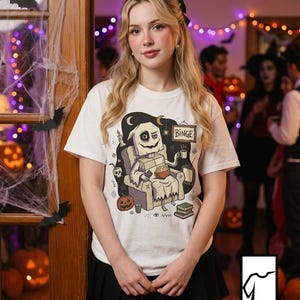 Cozy Halloween Ghost Shirt | Movie Night Graphic Tee | Spooky Season T Shirt | Autumn Binge Watching Tee | Vintage Cozy Tee | Unisex Gift
