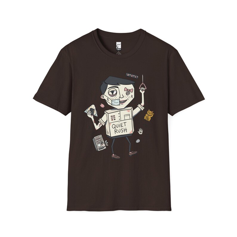 T-shirt Tokyo Vibes | Japans urbancore-shirt met graphic, Quiet Rush-illustratie Dark Chocolate
