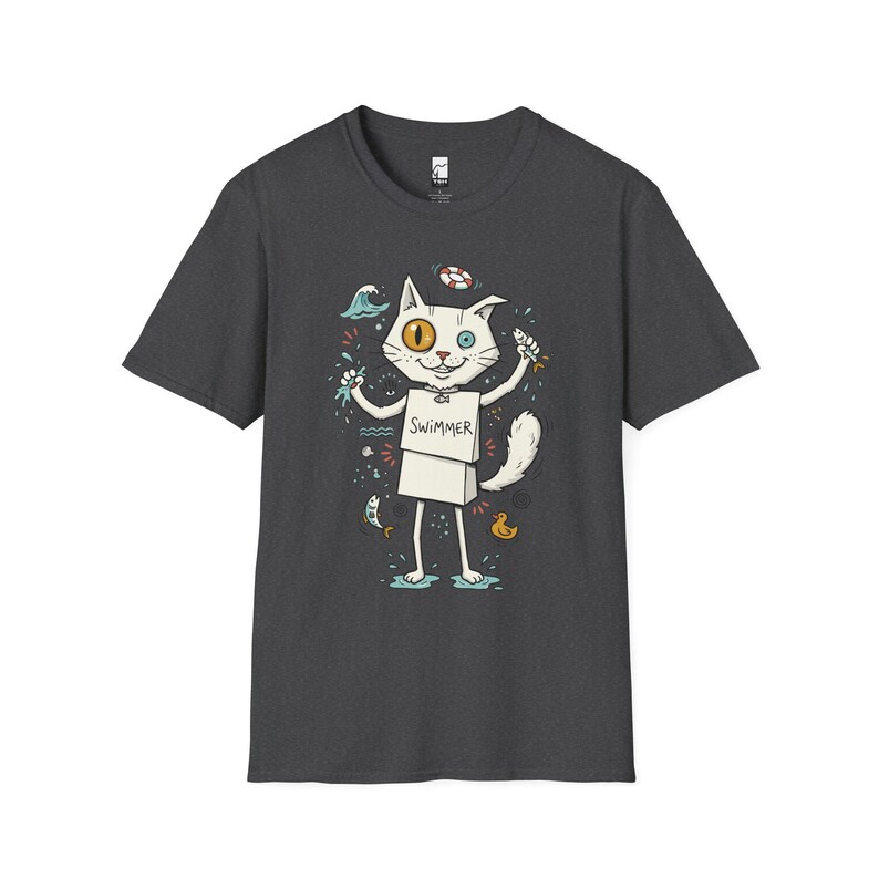 Turkish Van Cat Swimming Graphic Tee | Funny Water Loving Unisex Shirt Dark Heather