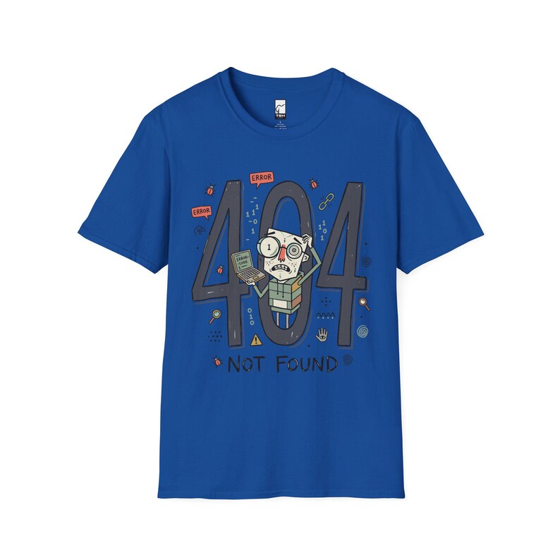 404 Not Found T-Shirt | Funny Developer Error Graphic Tee, Programmer Bug Unisex Shirt Royal