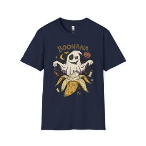 Funny Ghost Banana Shirt | Boonana Halloween T Shirt | Cute Spooky Pun Tee | Pumpkin Moon Graphic Tee | Vintage Halloween Tee | Unisex Gift Navy