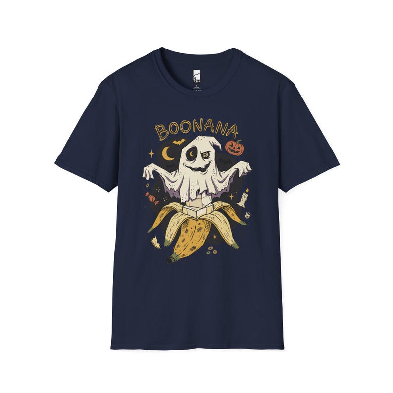 Funny Ghost Banana Shirt | Boonana Halloween T Shirt | Cute Spooky Pun Tee | Pumpkin Moon Graphic Tee | Vintage Halloween Tee | Unisex Gift Navy