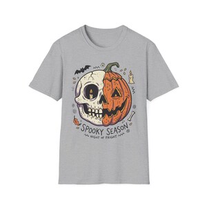 Spooky Season Halloween Shirt | Skull Pumpkin T Shirt | Retro Horror Graphic Tee | Creepy Fall Outfit | Gothic Autumn Wear | Unisex Gift image 11