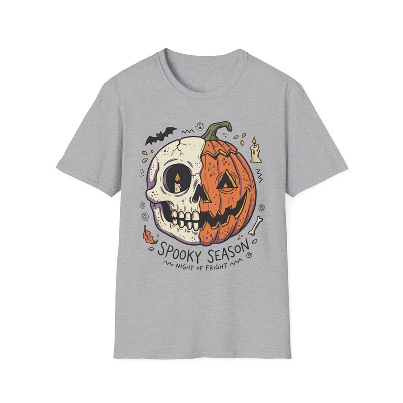 Spooky Season Halloween Shirt | Skull Pumpkin T Shirt | Retro Horror Graphic Tee | Creepy Fall Outfit | Gothic Autumn Wear | Unisex Gift image 11