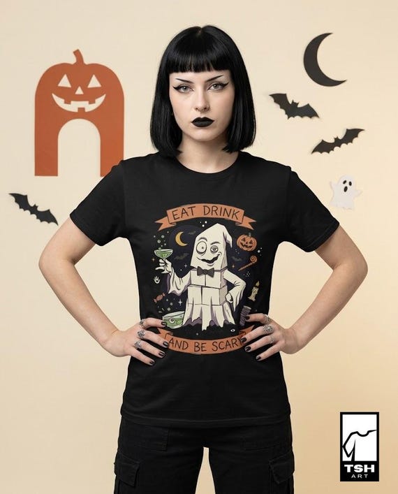 Eat Drink Ghost T-Shirt | Halloween Ghost Cocktail Tee