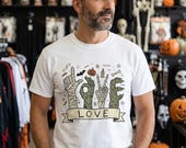 Halloween Love Shirt | Monster Hands T Shirt | Spooky Skeleton Hand Tee | Zombie Mummy Graphic Tee | Cute Creepy Fall Tee | Unisex Gift