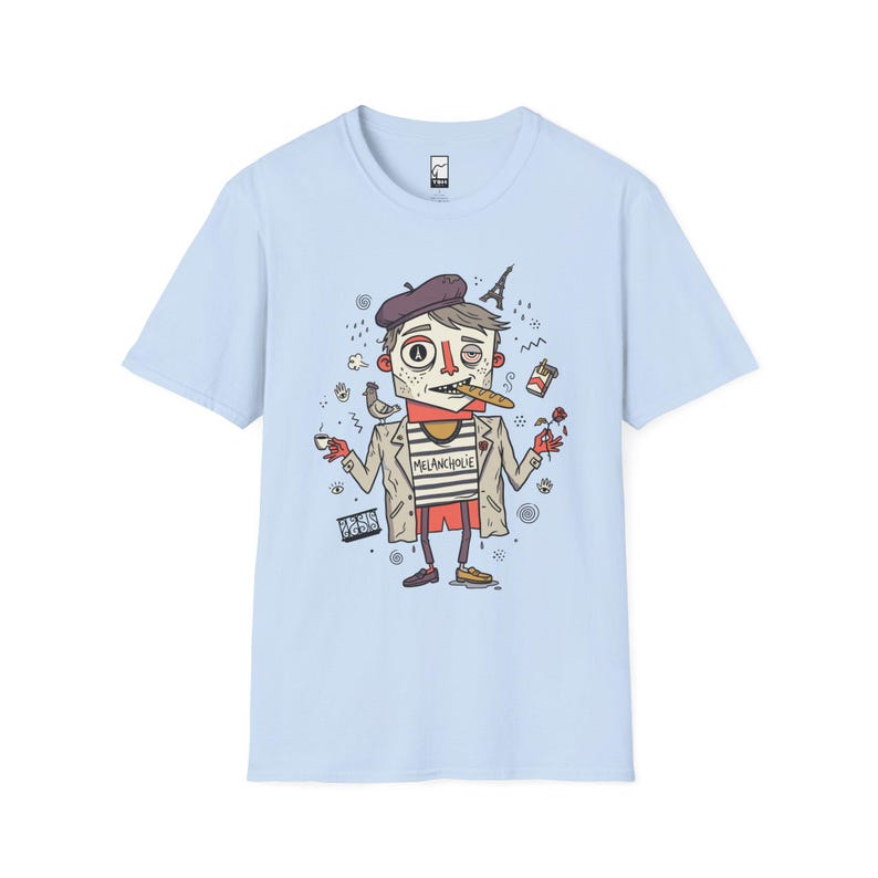 Paris Melancholie T-Shirt | French Ennui Graphic Tee, Parisian Illustration Unisex Shirt Light Blue