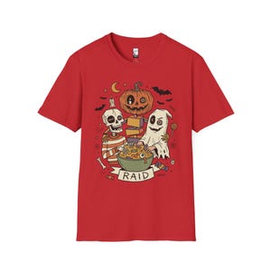 Vintage Halloween Shirt | Skeleton Ghost T Shirt | Spooky Candy Bowl Tee | Pumpkin Trick Or Treat Tee | Retro Spooky Tee | Unisex Gift Red