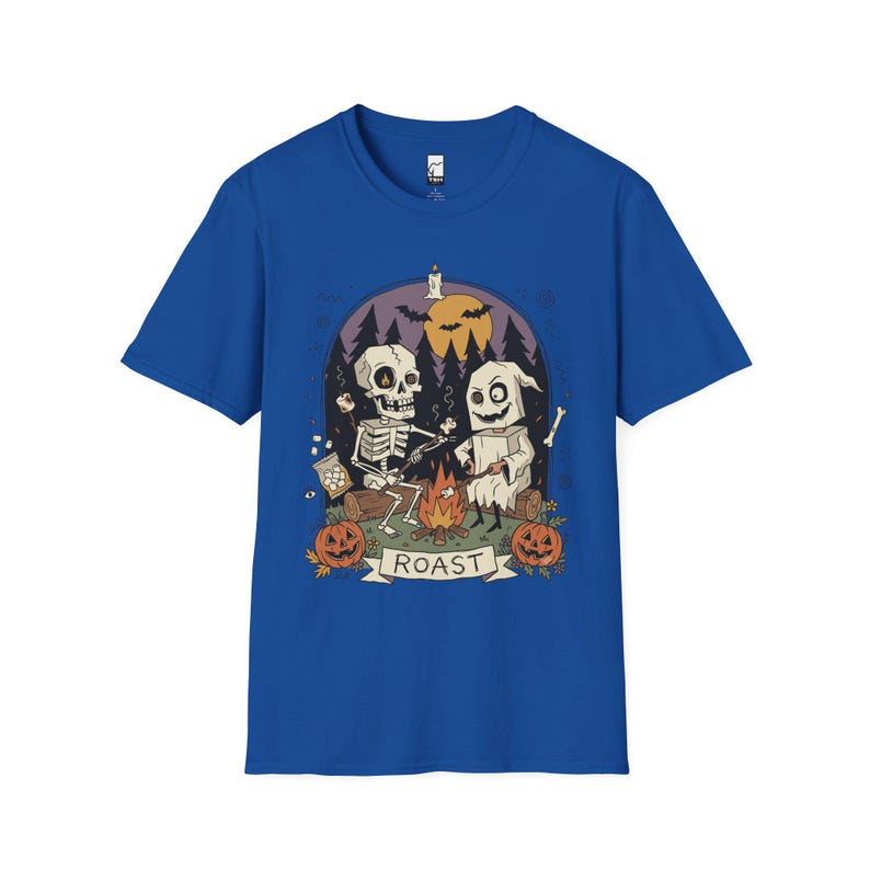 Skeleton Roast Halloween Shirt | Ghost Campfire Tee | Funny Marshmallow T Shirt | Spooky Smores Graphic Tee | Retro Fall Tee | Unisex Gift Royal