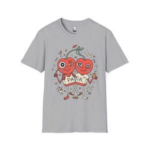 Cherry Pair T-Shirt | Quirky Couple Matching Graphic Tee, Valentine Anniversary Gift Sport Grey