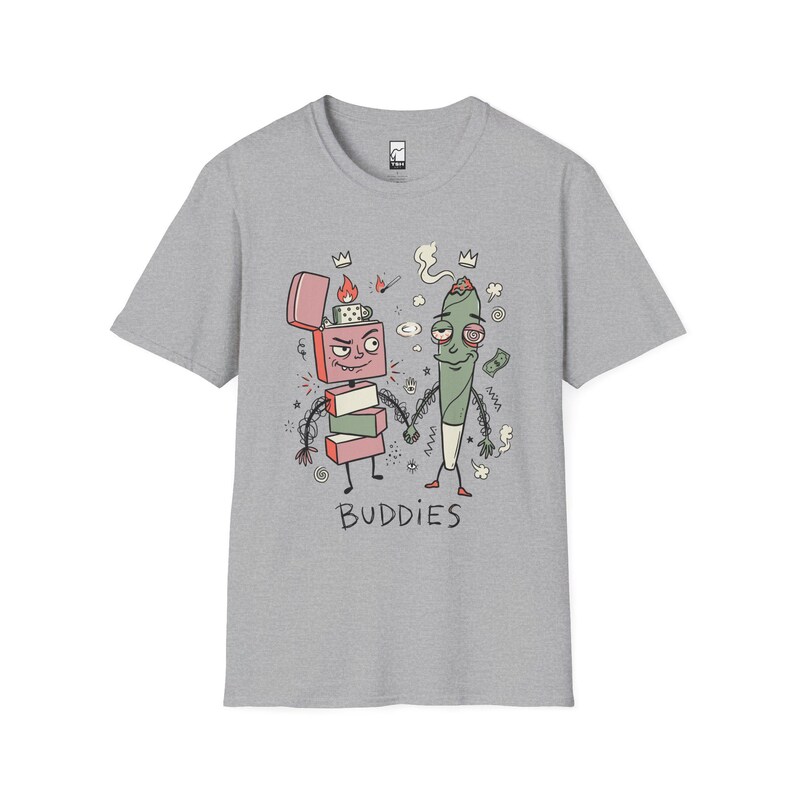 Stoner Buddies T-Shirt | Funny 420 Graphic Tee, Smoke Buddy Unisex Shirt, High Vibes Stoner Gift Sport Grey