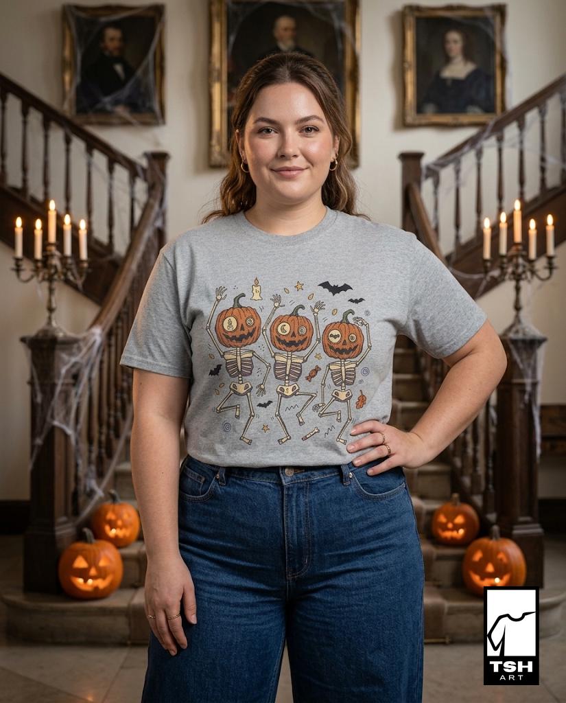 Dancing Pumpkin Skeletons T-Shirt | Halloween Jack-o'-Lanterns