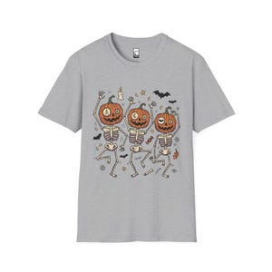踊るカボチャの骸骨Tシャツ｜ハロウィン ジャック・オー・ランタン Sport Grey
