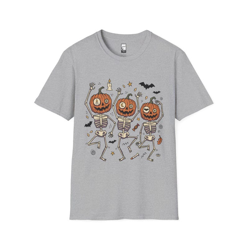 踊るカボチャの骸骨Tシャツ｜ハロウィン ジャック・オー・ランタン Sport Grey