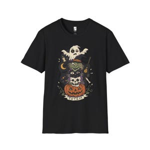 Halloween Witch Shirt | Black Cat Ghost Tee | Jack O Lantern Graphic Tee | Creepy Skull T Shirt | Retro Spooky Season Tee | Unisex Gift Black