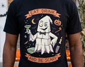 Eat Drink Ghost T-Shirt | Halloween Ghost Cocktail Tee