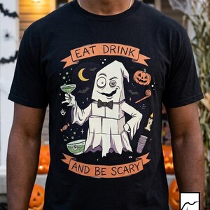 Eat Drink Ghost T-Shirt | Halloween Ghost Cocktail Tee