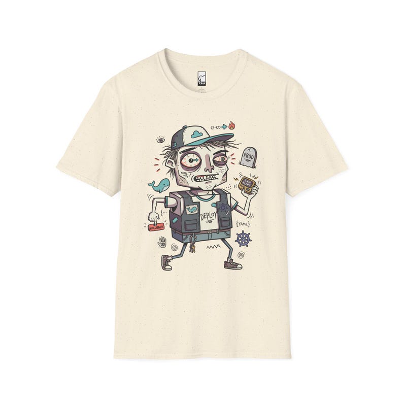DevOps Engineer T-shirt | Rolig CI CD Deployment Graphic Tee, Sysadmin Coder T-shirt Natural