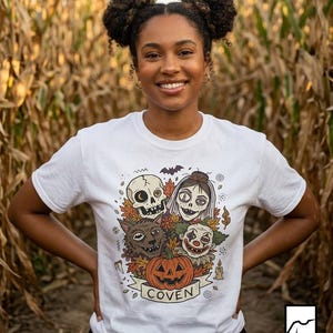 Vintage Halloween Shirt | Skull Werewolf T Shirt | Creepy Clown Witch Tee | Pumpkin Coven Graphic Tee | Retro Horror Tee | Unisex Gift