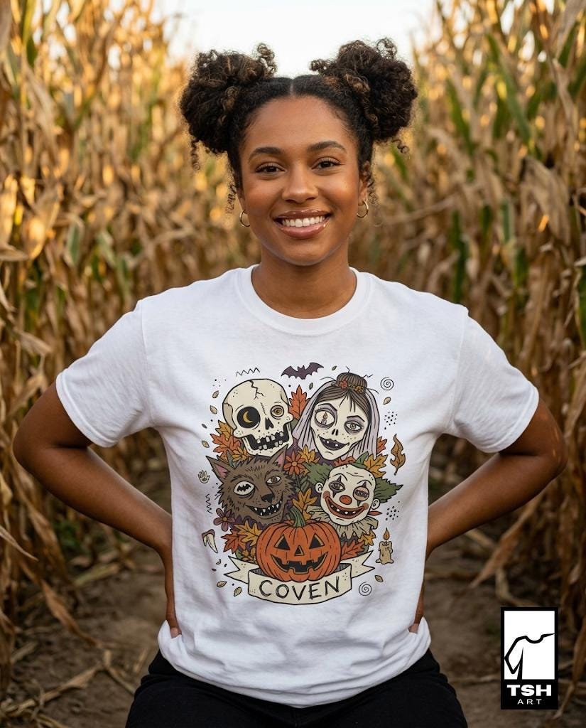 Vintage Halloween Shirt | Skull Werewolf T Shirt | Creepy Clown Witch Tee | Pumpkin Coven Graphic Tee | Retro Horror Tee | Unisex Gift