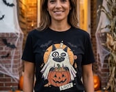 Ghost Cat Halloween Shirt | Spooky Kitten T Shirt | Cute Loot Graphic Tee | Retro Pumpkin Fall Top | Funny Cat Lover Clothes | Unisex Gift