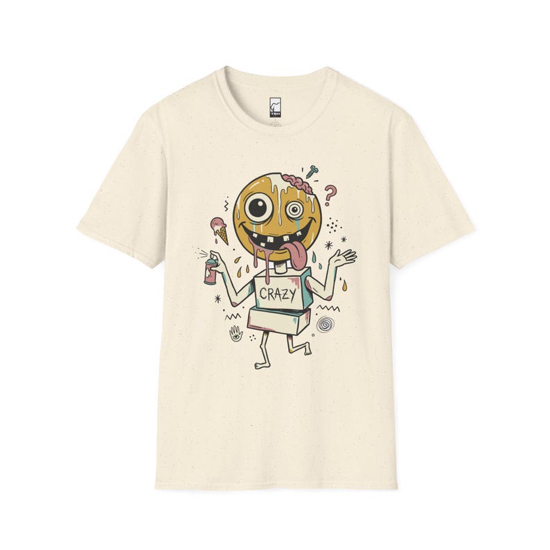 Crazy Drip Smiley T-Shirt | Weirdcore Streetwear Graphic Tee, Y2K Grunge Unisex Shirt Natural