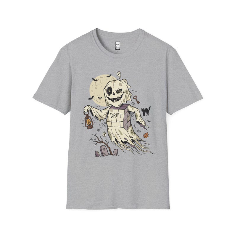 Unisex-Geister-T-Shirt | Vintage-Halloween-Print | Gruseliges Friedhofs-T-Shirt | Retro-Geister-T-Shirt Sport Grey