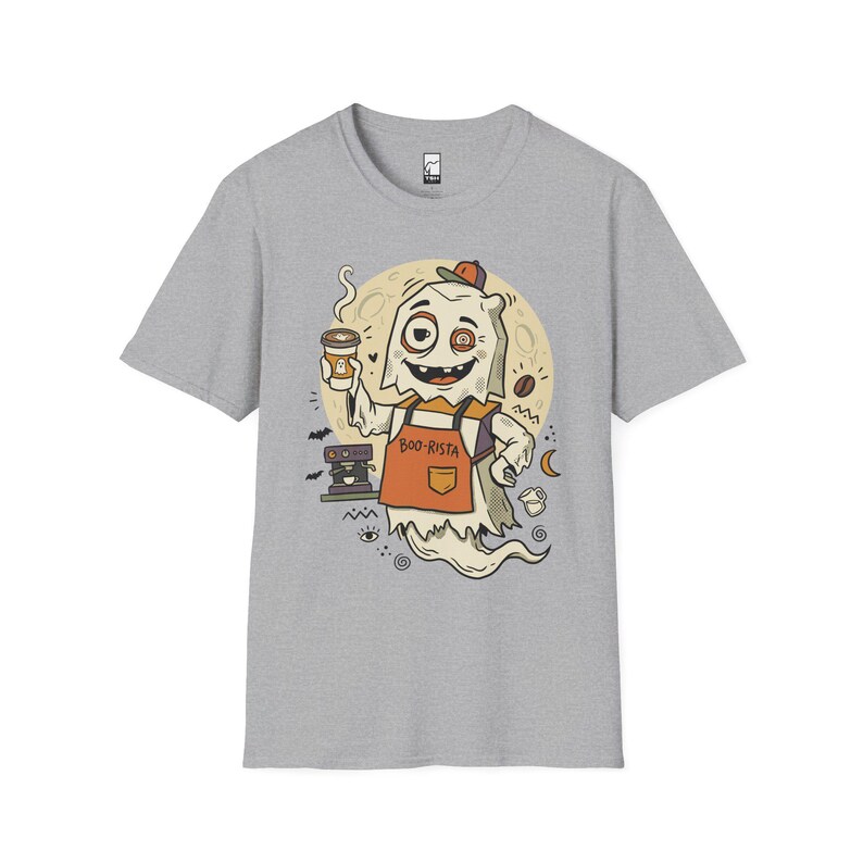 Halloween Ghost Coffee Shirt | Funny Barista Graphic Tee | Boo Rista T Shirt | Spooky Season Coffee Tee | Vintage Spooky Tee | Unisex Gift Sport Grey