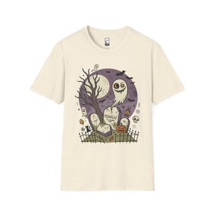 Unisex Graveyard T-Shirt | Spooky Halloween Print | Ghost and Full Moon Graphic Tee | Retro Graveyard T-Shirt Natural