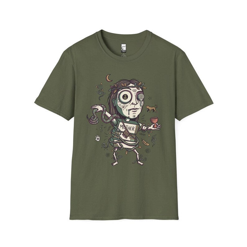Psychedelisches T-Shirt | Ayahuasca Mutter Grafik Tee, Schamane spirituelles Unisex Shirt, Trippy Geschenk für Sie Him Military Green