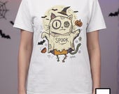 Halloween Cat Ghost Shirt | Funny Witch Cat Tee | Spooky Season Graphic T Shirt | Trick or Treat Costume Top | Cat Mom Gift | Fall Tee