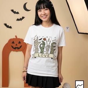 Halloween Love Shirt | Monster Hands T Shirt | Spooky Skeleton Hand Tee | Zombie Mummy Graphic Tee | Cute Creepy Fall Tee | Unisex Gift