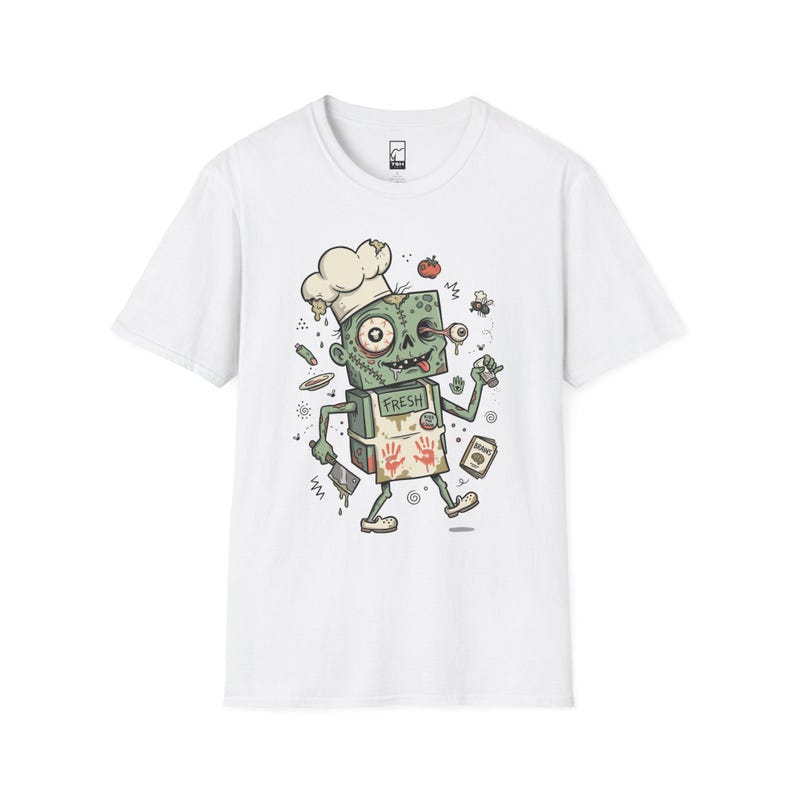 Koszulka Zombie Chef | Koszulka z grafiką Horror Cooking, odzież dla smakoszy na Halloween White
