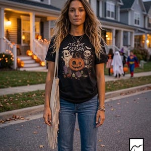 Tis The Season Halloween Shirt | Spooky Ghost T Shirt | Cute Pumpkin Graphic Tee | Retro Horror Fall Top | Gothic Cat Clothes | Unisex Gift