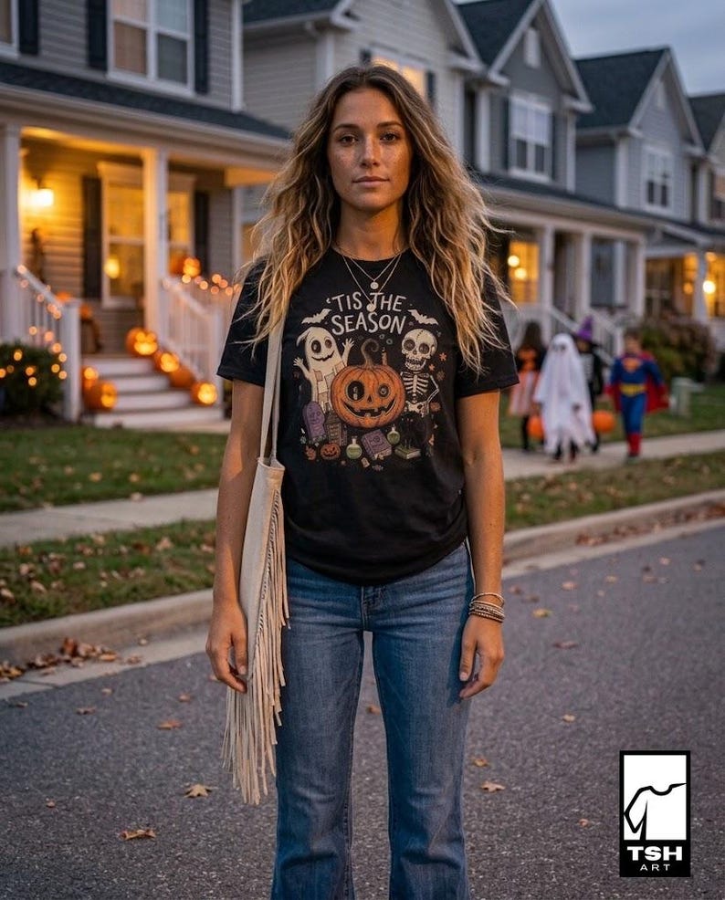 Tis The Season Halloween Shirt | Spooky Ghost T Shirt | Cute Pumpkin Graphic Tee | Retro Horror Fall Top | Gothic Cat Clothes | Unisex Gift