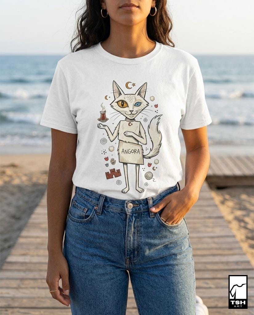 Turkish Angora Cat T-Shirt | Ankara Cat Graphic Tee, Cute Turkey Culture Unisex Shirt, Cat Lover Turkish Gift