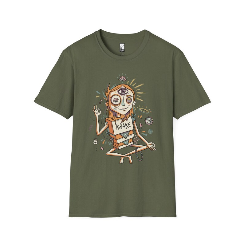 Psychedelic Third Eye T-Shirt | Spiritual Meditation Graphic Tee Military Green
