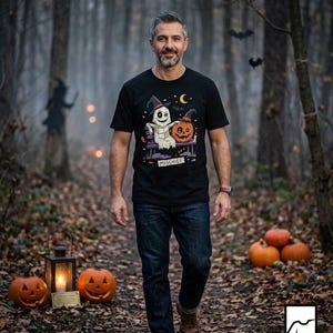 Cute Ghost Pumpkin Shirt | Witch Hat Halloween T Shirt | Spooky Season Graphic Tee | Best Friends Fall Tee | Retro Spooky Tee | Unisex Gift