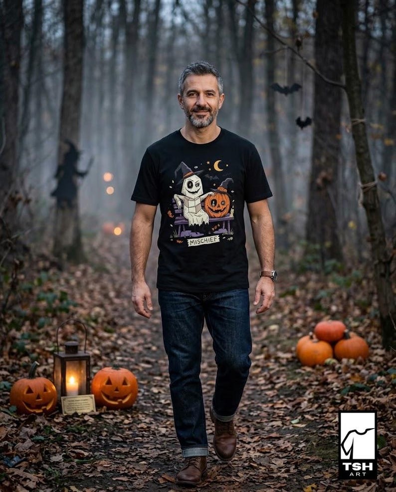 Cute Ghost Pumpkin Shirt | Witch Hat Halloween T Shirt | Spooky Season Graphic Tee | Best Friends Fall Tee | Retro Spooky Tee | Unisex Gift