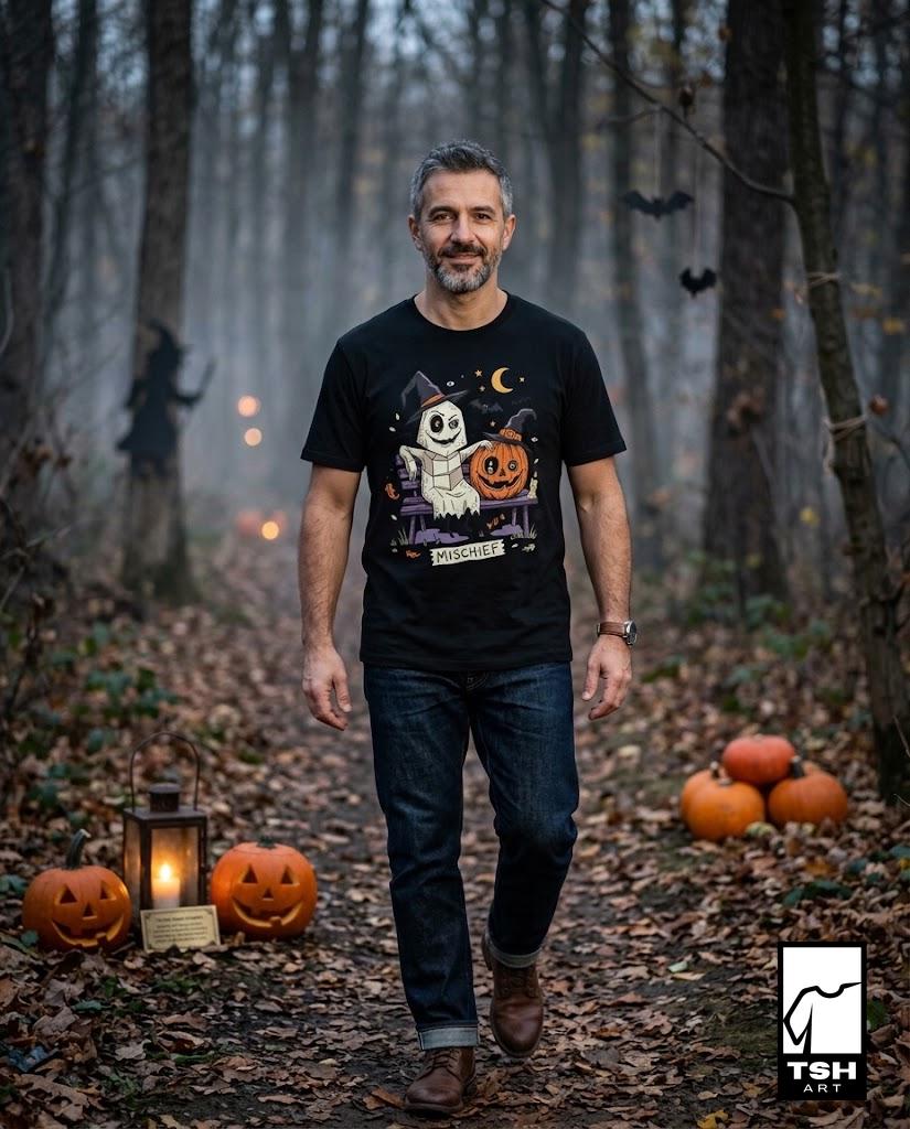 Cute Ghost Pumpkin Shirt | Witch Hat Halloween T Shirt | Spooky Season Graphic Tee | Best Friends Fall Tee | Retro Spooky Tee | Unisex Gift