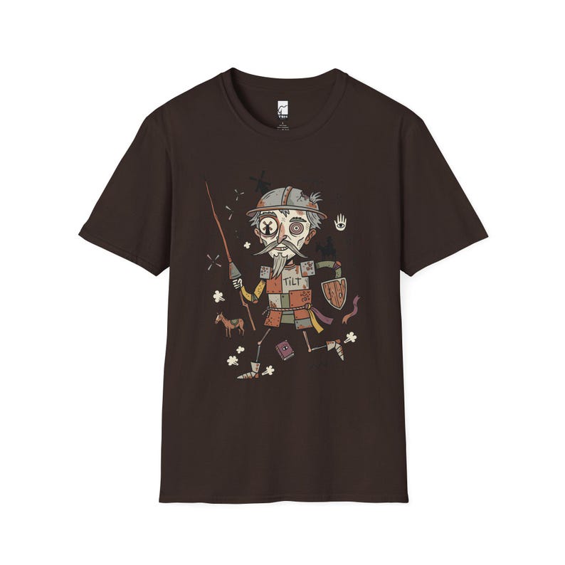 Don Quixote Graphic Tee | Funny Spanish Knight Illustration, Unisex Culture Shirt Dark Chocolate
