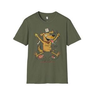 Happy Dog T-Shirt | Funny Good Boy Graphic Tee, Dog Lover Gift Military Green