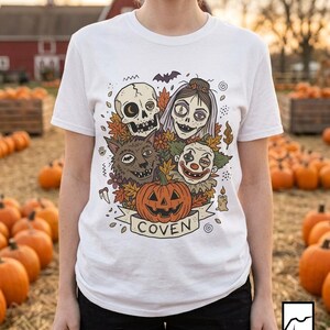 Vintage Halloween Shirt | Skull Werewolf T Shirt | Creepy Clown Witch Tee | Pumpkin Coven Graphic Tee | Retro Horror Tee | Unisex Gift