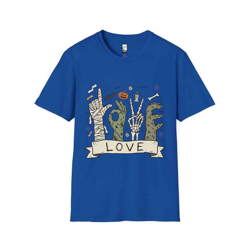 Halloween Love Shirt | Monster Hands T Shirt | Spooky Skeleton Hand Tee | Zombie Mummy Graphic Tee | Cute Creepy Fall Tee | Unisex Gift Royal