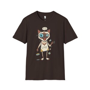 Camiseta de gato siamés ruidoso / Camiseta gráfica divertida de felino parlanchín, camiseta "3 AM Meow" Dark Chocolate