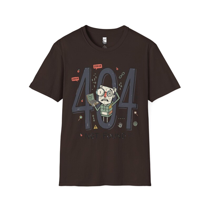 404 Not Found T-Shirt | Funny Developer Error Graphic Tee, Programmer Bug Unisex Shirt Dark Chocolate