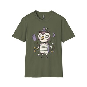 Dreamy Owl T-Shirt | Whimsigoth Graphic Tee, Mystical Unisex Shirt, Reader Gift Military Green