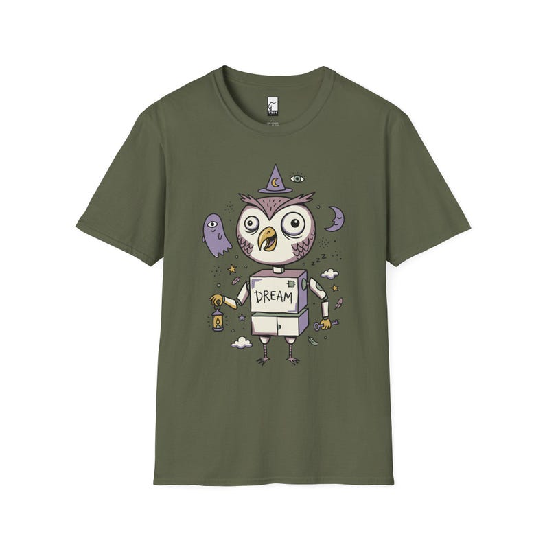 Dreamy Owl T-Shirt | Whimsigoth Graphic Tee, Mystical Unisex Shirt, Reader Gift Military Green